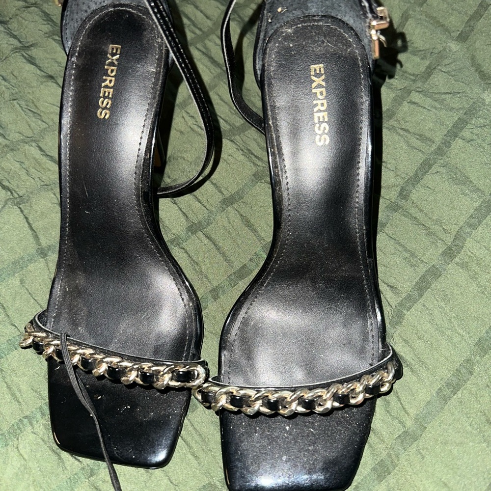 Express Women's Black Heels with Chain Accent